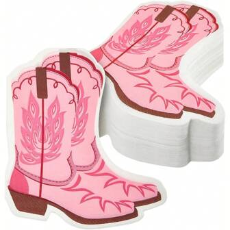 20pzs/40pzs/100pzs Servilletas rosas de vaquera, servilletas para fiesta western, decoraciones para despedida de soltera de vaquera, servilletas con diseño de botas de vaquera para suministros de fiesta de vaquera, decoración de mesa de cumpleaños