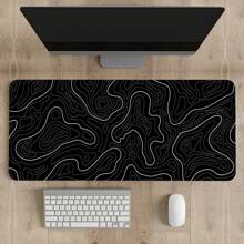 1 pieza Alfombrilla de ratón extra grande con diseño de curvas topográficas, base antideslizante y bordes cosidos, escritorio o almohadilla minimalista blanca para oficina o juegos de computadora