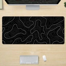 1 pieza Alfombrilla de ratón extra grande con diseño de curvas topográficas, base antideslizante y bordes cosidos, escritorio o almohadilla minimalista blanca para oficina o juegos de computadora