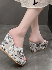 New Arrival Fashionable & Elegant Platform Wedge Comfortable Women's Sandals, Thick Bottom Platform Sandals, Breathable Lace Hollow Wedge Sandals, Open Toe Versatile Party Matte Sandals - Grey - View 6