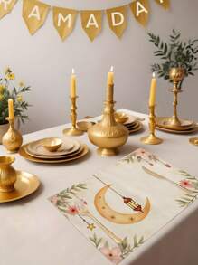 1 件/4 件/6 件春季斋月装饰餐垫，亚麻花月星灯笼斋月烛台可洗餐垫，适用于家庭、餐厅、餐桌装饰、家居装饰 - 彩色 - 查看 17