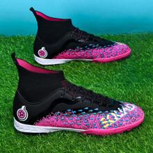 1 par de zapatillas de fútbol/fútbol para exteriores de alta gama unisex, con diseño antideslizante y duradero, tacos de TF para adultos, estudiantes y adolescentes, adecuados para entrenamiento en césped artificial, diseño ligero y de alto rendimiento antideslizante, botas de fútbol profesionales, directa de fábrica - polvo negro - Ver 9