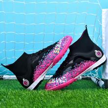 1 par de zapatillas de fútbol/fútbol para exteriores de alta gama unisex, con diseño antideslizante y duradero, tacos de TF para adultos, estudiantes y adolescentes, adecuados para entrenamiento en césped artificial, diseño ligero y de alto rendimiento antideslizante, botas de fútbol profesionales, directa de fábrica - polvo negro - Ver 1