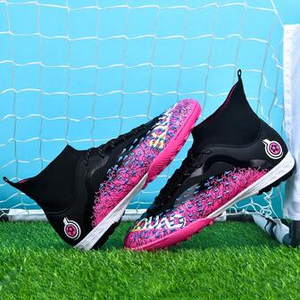 1 Pair Unisex High-Top Outdoor Football/Soccer Shoes, Slip-Resistant & Durable TF Cleats For Adults, Students, Teenagers, Suitable For Artificial Turf Training, Lightweight & High-Performance Anti-Slip Design, Professional Soccer Boots, Factory Direct