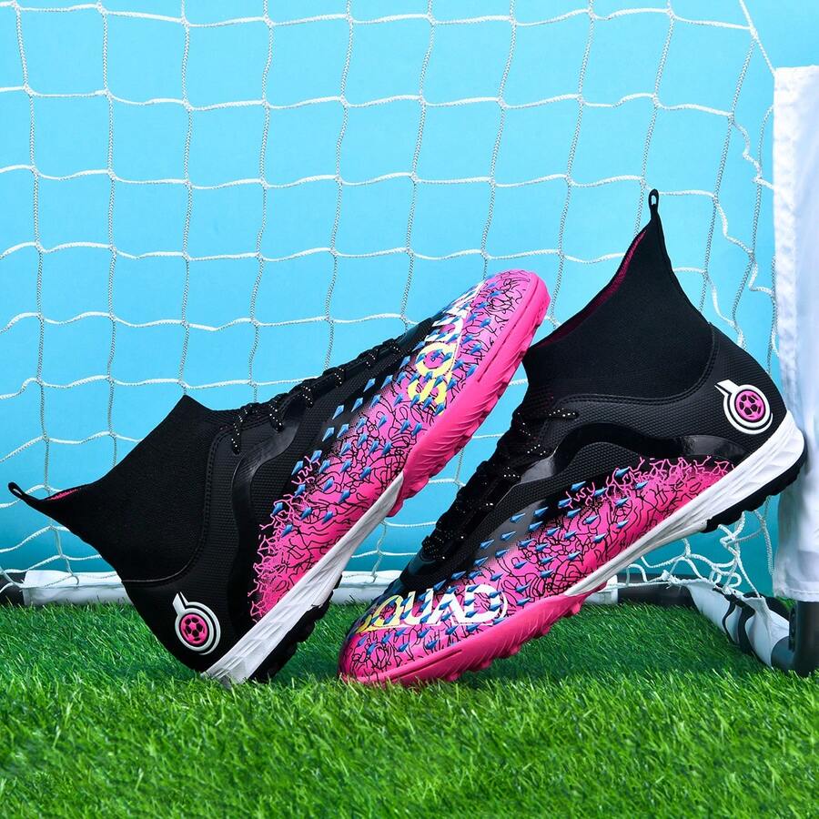 1 par de zapatillas de fútbol/fútbol para exteriores de alta gama unisex, con diseño antideslizante y duradero, tacos de TF para adultos, estudiantes y adolescentes, adecuados para entrenamiento en césped artificial, diseño ligero y de alto rendimiento antideslizante, botas de fútbol profesionales, directa de fábrica - polvo negro - Ver 1