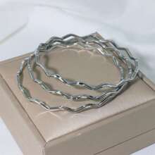 3 piezas Brazaletes apilables con baño de acero inoxidable, diseño de onda de moda para hombres y mujeres, adecuados para uso diario y fiestas - Juego de 3 pulseras de ondas. - View 13