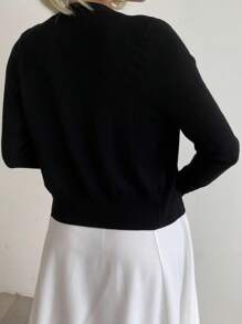 AAmilife Simple Fitted Comfortable Short Cardigan For Women, Long Sleeve - Black - View 2