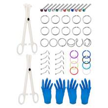 Bộ dụng cụ xỏ khuyên mũi 58 chiếc cho bộ khuyên mũi xương mũi, bao gồm 2 nhíp, 4 găng tay, 5 kim, 1 dụng cụ xỏ khuyên màu xanh lá cây, 46 khuyên mũi - Nhiều màu - Xem 6