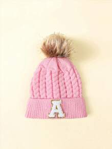 1pc Children Letter Pattern Winter Brimless Knit Beanie Hat - Pink - View 42