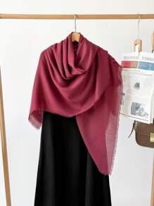 1 件优质春季新款亚麻 130 厘米方形披肩，纯色真丝围巾/披肩，适合女士 - 多色 - 查看 6