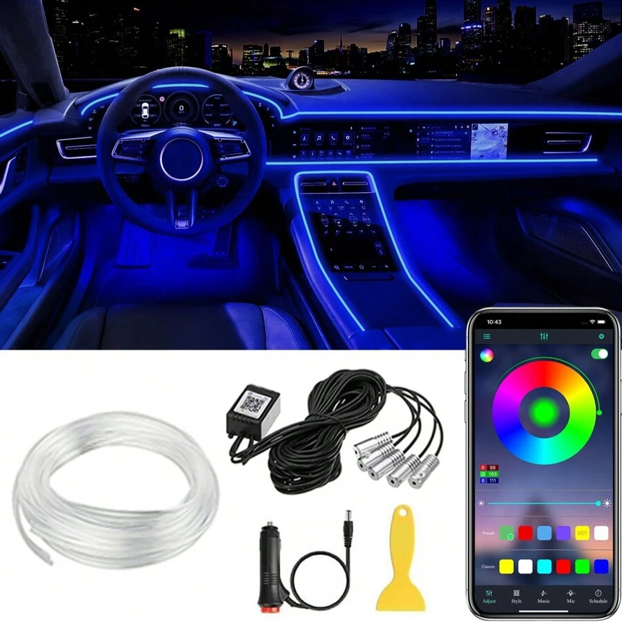 Car LED Strip Lights APP Control, 5 In 1 RGB 64 Colors Ambient Lighting Kit With 6M  Fiber Optic, Music Mode Inside Car Lighting Accessories - 6 triệu - Xem 1