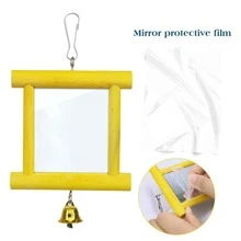 1pc Mirror Acrylic Yellow Chew Grind Wooden Block Medium/Small Parrots Bell Toy Cage Pendant - Yellow - View 3