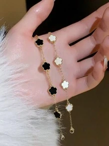 1 chiếc vòng tay may mắn hình cỏ năm bông hoa bạc Sterling 925, quà tặng cho phụ nữ, trang sức dự tiệc sang trọng, thiết kế độc đáo, cổ điển, quyến rũ, dành cho ngày lễ tình nhân - vòng tay năm bông hoa - Xem 3