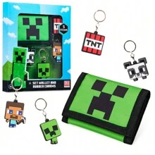 Minecraft Wallets Card Slots Wallet Zip Coin Pocket Creeper Keyrings Gamer Accessories Gift Set Gaming Gift - Multicolor - View 1