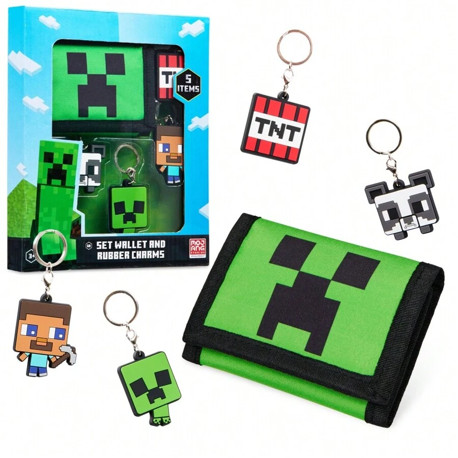 Minecraft Wallets Card Slots Wallet Zip Coin Pocket Creeper Keyrings Gamer Accessories Gift Set Gaming Gift - Multicolor - View 1