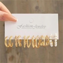 6 Paar/Set Persönlichkeit Metall Dreiteilig Kreolen , C Form Ohrringe und Ohrclips Schmuck