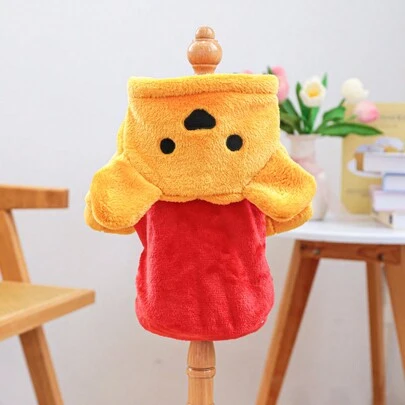 1pc Pet Clothes For Small Dogs/Cats, Cute Flannel Transforming Costume - Red/Yellow Bear