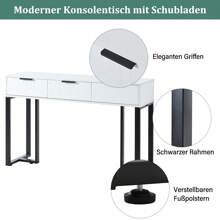 Modern Console Table With Drawers, Gold-Colored Frame, Adjustable Foot Pads And Elegant Handles (White+Black) - White+Black - View 9