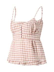 Women Tank Tops & Camis - 棕色格子 - 查看 8