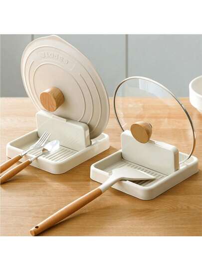 1pc Pot Lid Rack, Multi-Function PP Spoon Holder, Convenient Kitchen Countertop Storage Organizer