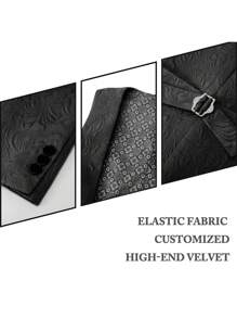 Mens Floral Suits 3 Piece Tuxedo Slim Fit Jacquard Tux Jacket Waistcoat Pants Set Shawl Lapel Blazer For Wedding Prom - Black - View 6