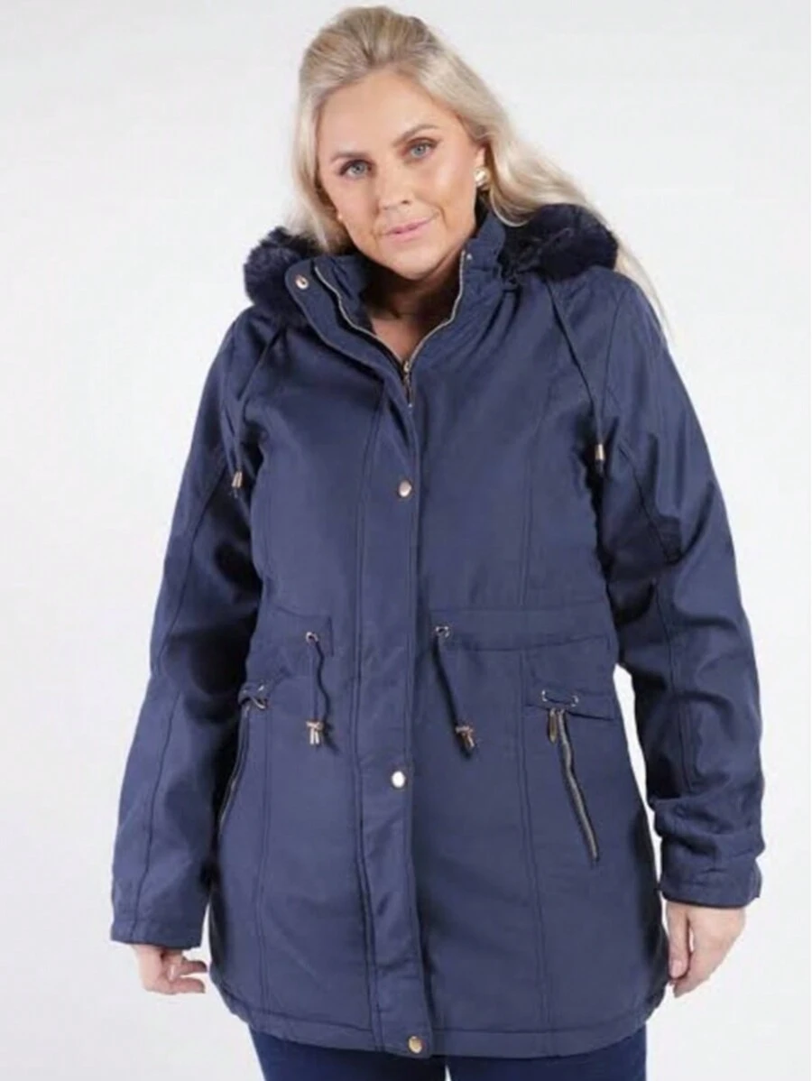 Women's Plus Size Lined Parka Jacket - 寶藍色 - 查看 1