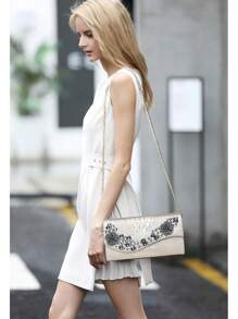 Elegant Women's Handbag With Diamond Handmade Flower Temperament Dinner Bag High-Grade Fashion Crocodile Pattern Ladies Shoulder Chain All-Match Messenger Bag