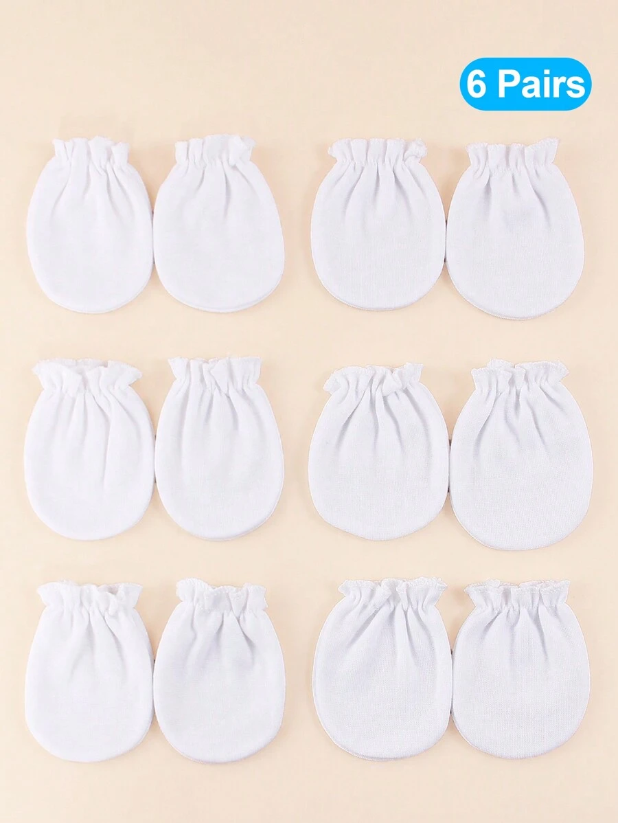 6 Pares/pack Guantes Antiarañazos Para Recién Nacidos, 0-3m, Multicolor Y Varios Estilos - Blanco - Ver 1