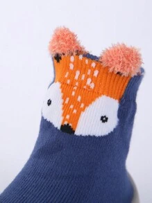 1 Pair Children's Non-Slip Silicone Soft Bottom Indoor Baby Walking Shoes, Cute Cartoon Animal Design, Breathable Infant Socks - Blue - View 3