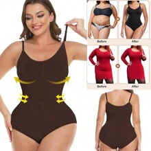 2PCS Slimming Women Tummy Control Shapewear Bodysuit Waist Trainer Body Shaper Underwear Waist Compression Jumpsuit Shaping Tank Top Seamless Undershirts Spaghetti Strap - Black+Brown(2 Pack) - View 5