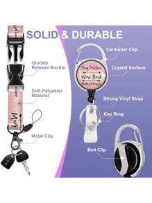Retractable Badge Holder With Inspirational Quotes ID Name Tag Worker Badge Carabiner Clip Pink Retractable Badge Reel With Detachable Lanyard - Motivational Quotes ID & Key Holder Vertical Card Protector For Main Office Doctor Nurse Teacher Women Students & Professionals For Women Wallet Keychain Card Wallet