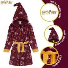 Harry Potter Dressing Gown Gryffindor Slytherin Soft Fleece Robe - Red - View 2
