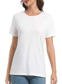 MISIFI Womens Short Sleeve Basic Shirts Crewneck Tees Loose Fit Fashion Tops Casual Summer Clothes - White - View 1