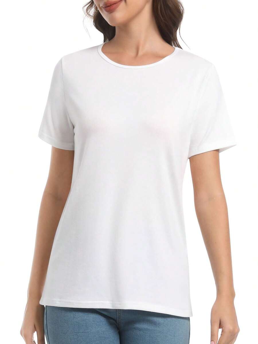 MISIFI Womens Short Sleeve Basic Shirts Crewneck Tees Loose Fit Fashion Tops Casual Summer Clothes - White - View 1