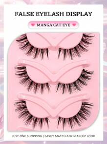 Asiteo 5 Pairs Cartoon Style Faux Mink Cat Eye False Eyelashes, Natural & Thick With Transparent Band, Eyelash Extensions, Travel Essential Makeup Tool - Bulu Mata Alami - View 4