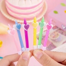 1 Box Of 6pcs Short Stem Flower & Heart Cake Candles, Multi-Color Options (Colorful, Red, Pink), Cute Cartoon Sunflower Decor Candles Ideal For Birthday, Christmas, Party Cupcake & Cake Decoration Gifts Graduation