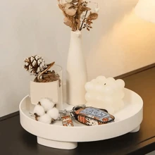 1 pieza Bandeja decorativa de forma redonda de madera blanca con patrón de grano moderno y minimalista, para uso diario en la sala de estar, el recibidor, el Día de San Valentín, vuelta al colegio - Blanco - Ver 6