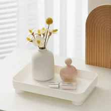 1 pieza Bandeja decorativa de forma redonda de madera blanca con patrón de grano moderno y minimalista, para uso diario en la sala de estar, el recibidor, el Día de San Valentín, vuelta al colegio - Blanco - Ver 10
