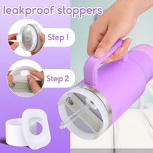 （紫色 6 件套）可爱硅胶杯配件，适用于 30 盎司和 40 盎司水瓶，包含字母吊坠、防漏硅胶材质、吸管盖和装饰字母贴纸 - 彩色 - 查看 4