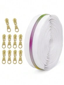 1 套（177.17 英寸拉链 + 10 个拉链头），5 号彩虹渐变拉链齿，白色，尼龙拉链，可选浅金色或银色拉链头，可自由修剪至所需长度，适用于服装、箱包、笔记本等。 - 多色 - 查看 7