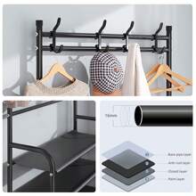 3 In 1 Hallway Coat Rack Shoe Storage 5 Tiers Metal Stand 8 Hooks Shelves 80Cm Widen Metal W/ 8 REMOVABLE HOOKS