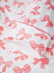 Women's 2 Piece Pajama Set Long Sleeve Lapel Button Up Shirt Tops Bow Print Pants Sleepwear Sets - White - View 7