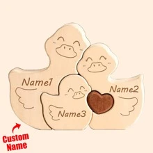 定制个性可爱熊家庭动物组合木质桌面拼图装饰，可爱家居装饰，感恩节母亲节父亲节时尚创意礼物，适合家庭生日毕业 - 木質色 - 查看 45