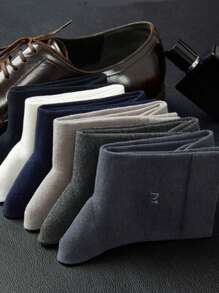 10双装男士商务休闲袜，抗菌、透气、吸湿排汗、防臭，中筒长度，字母图案 - 可机洗，秋季款