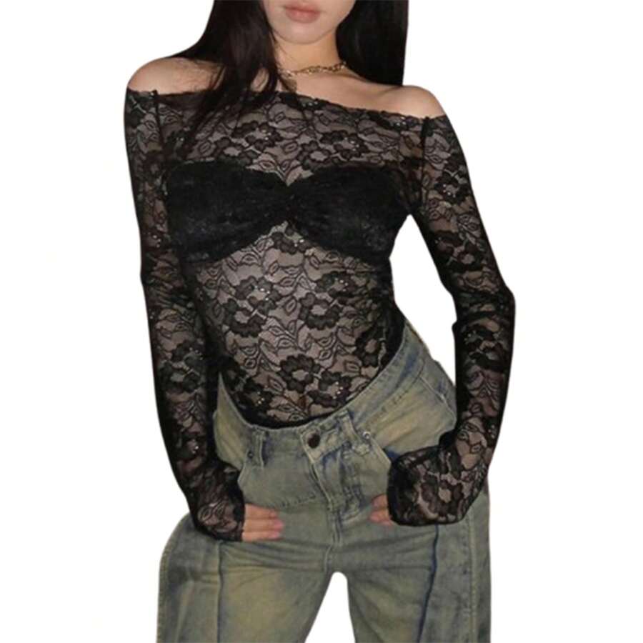 Sheer Lace Off-Shoulder Top