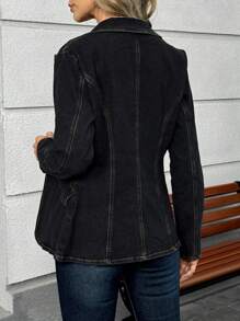 Denim Jacket Style Suit Jacket Jean Coat Jeans For Women Girls - màu đen - Xem 2