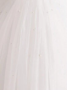 带蝴蝶结的少女派对礼服，网眼飘逸袖子，优雅的公主裙，适合女孩的生日礼物、宴会、舞会、正式活动、花童婚礼、钢琴演奏会、学校表演、礼服 - 白色 - 查看 4