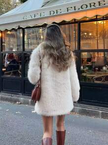 HH Women Vintage Solid Faux Fur Coat Loose Casual Long Sleeve Lapel Jacket Winter Thick Warm Outerwear Oversize Style