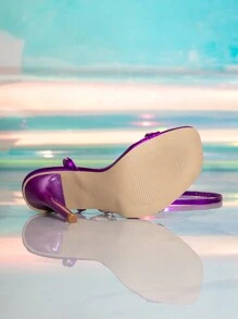 Sandalias de tacón de aguja con correa de tobillo de punta fina para mujer, atuendos de primavera y verano - Morado - Ver 6
