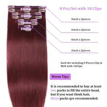Clip In Human Hair Extensions Burgundy Wine Red 99J Hair Straight Real Human Hair Extensions Clip In 140g 20 Inch Red Clip In Extensions Virgin Hair Extensions 8PCS